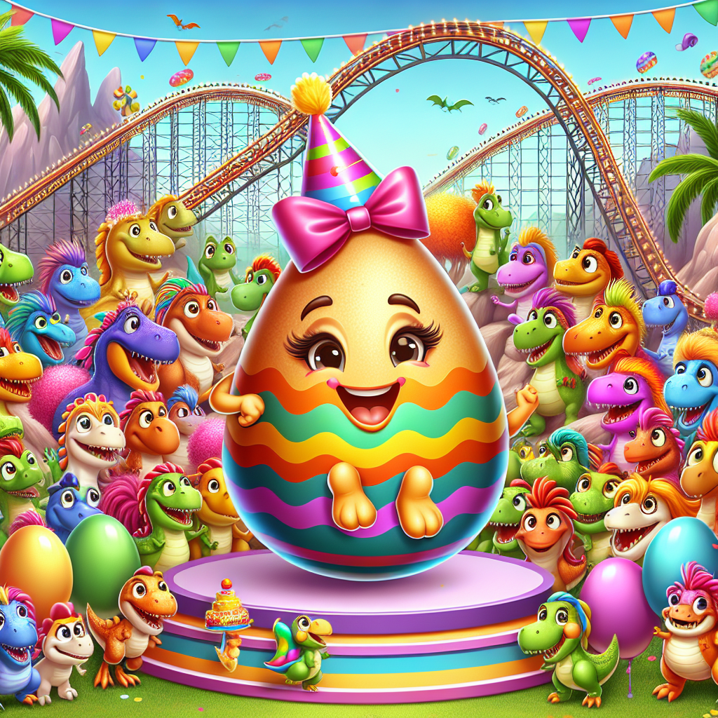 Create a delightful birthday-themed image. At the heart of the scene, there's a cute character shaped like an egg wearing a festive party hat. This character is nestled amongst a lively gathering of cartoony dinosaurs, all of varying sizes, colors, and species. The scenery is further amplified by a vibrant rollercoaster that twists and turns, dominating the background. These fun-loving creatures are clearly engaged in and enjoying the celebration. Dominating this festive scene is a fabulous dinosaur, colorfully dressed with an abundance of flamboyance and charisma. This dazzling dinosaur plays the role of a drag queen, masterfully conducting the birthday celebrations with a theatrical flair.
Generated with these themes: Egg, Dinosaurs, Rollercoaster, and Drag queen .
Made with ❤️ by AI.
