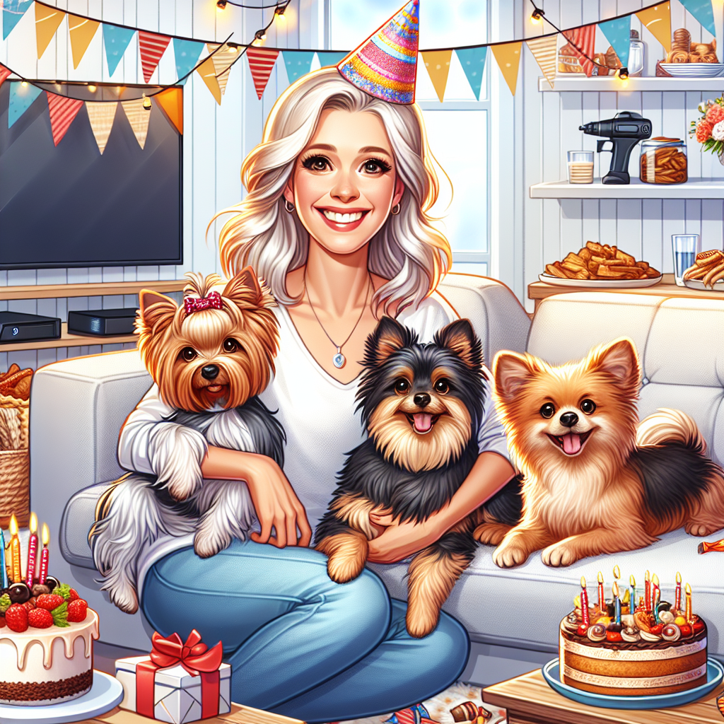 Blonde wife, 1 silver yorkie, 1 ginger Pomeranian , Ps5, Food, and 1 Black and Tan yorkie Birthday Card