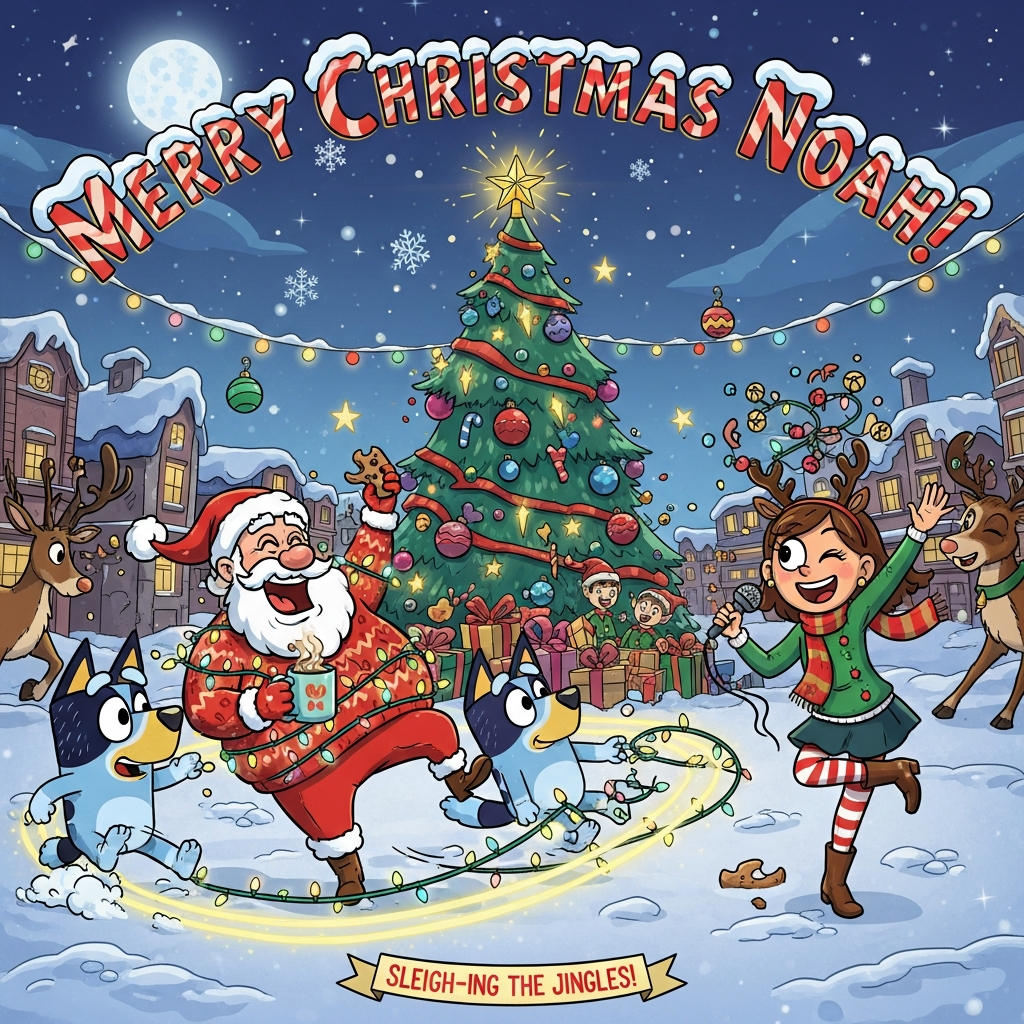 Santa Claus, Miss rachel, Bluey, and Christmas Card