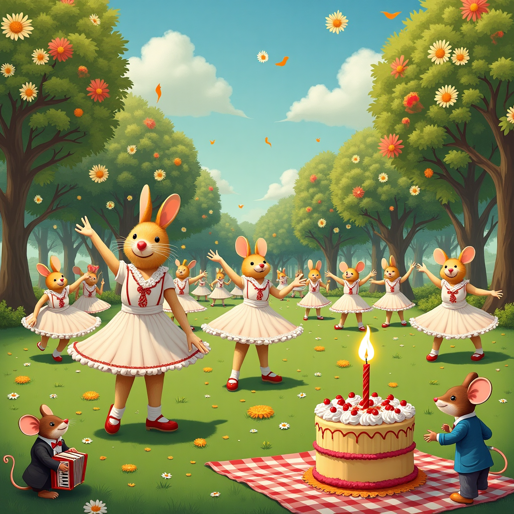 In the bustling heart of a whimsical park, a dance class is in full swing, led by a spirited nurse in a whimsical, vintage uniform reminiscent of Beatrix Potter’s era, complete with a crisp white apron and a little cap. The class, composed of daisies with faces, twirls joyously on a patchwork quilt of lush green grass. Each daisy wears a tiny pair of ballet shoes, their petals swaying elegantly to the rhythm of an invisible melody. A vibrantly decorated birthday cake, adorned with frosted daisies and topped with an oversized, sparkling candle, sits on a small table nearby, almost as if waiting for the right moment to join in the dance. In the background, a series of elegantly illustrated trees, their branches heavy with bright blooms and festive banners, frame the scene. A tiny mouse, dressed in an Arthur Rackham-inspired suit, plays an accordion while perched on a checkered picnic blanket. Small woodland creatures, inspired by Maurice Sendak’s playful style, gather around, clapping and cheering on the daisies with childlike enthusiasm. The sky above is a serene Maxfield Parrish blue, with clouds shaped like birthday presents floating lazily by. This scene, bursting with quirky charm and imaginative detail, tells the delightful story of a park where nature and celebration blend in a whimsical dance of life.
Generated with these themes: Daisies, Parks, Nurse, Birthday Cake, and Dance class.
Made with ❤️ by AI.