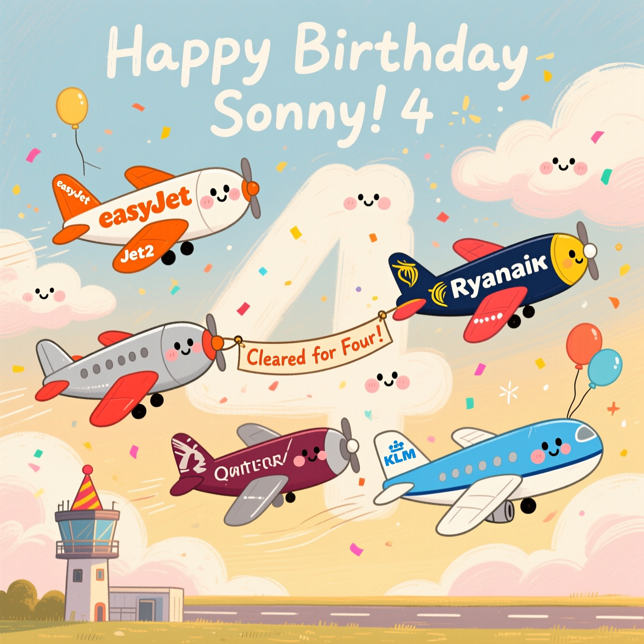 Aeroplanes easy jet jet 2 Ryanair Qatar airways klm, and Birthday Card