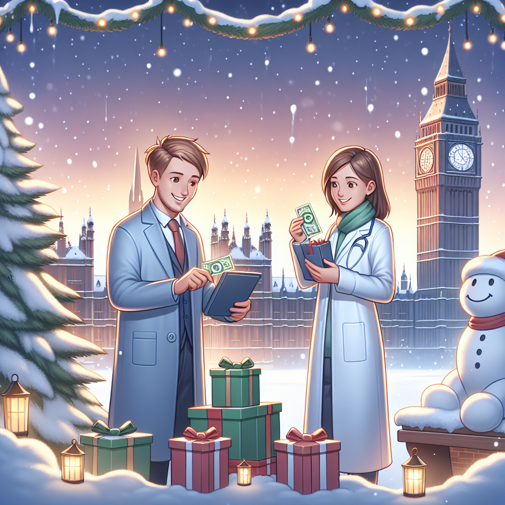 A charming Christmas illustration depicts a male forex trader with white skin and short brown hair, and a female scientist with white skin and long brown hair, exchanging gifts in front of a snow-covered Big Ben. The London skyline is gently blanketed in snow, creating a festive atmosphere.
Generated with these themes: Male forex trader with white skin and brown short hair, Female scientist with white skin and long brown hair, and Snowy London.
Made with ❤️ by AI.