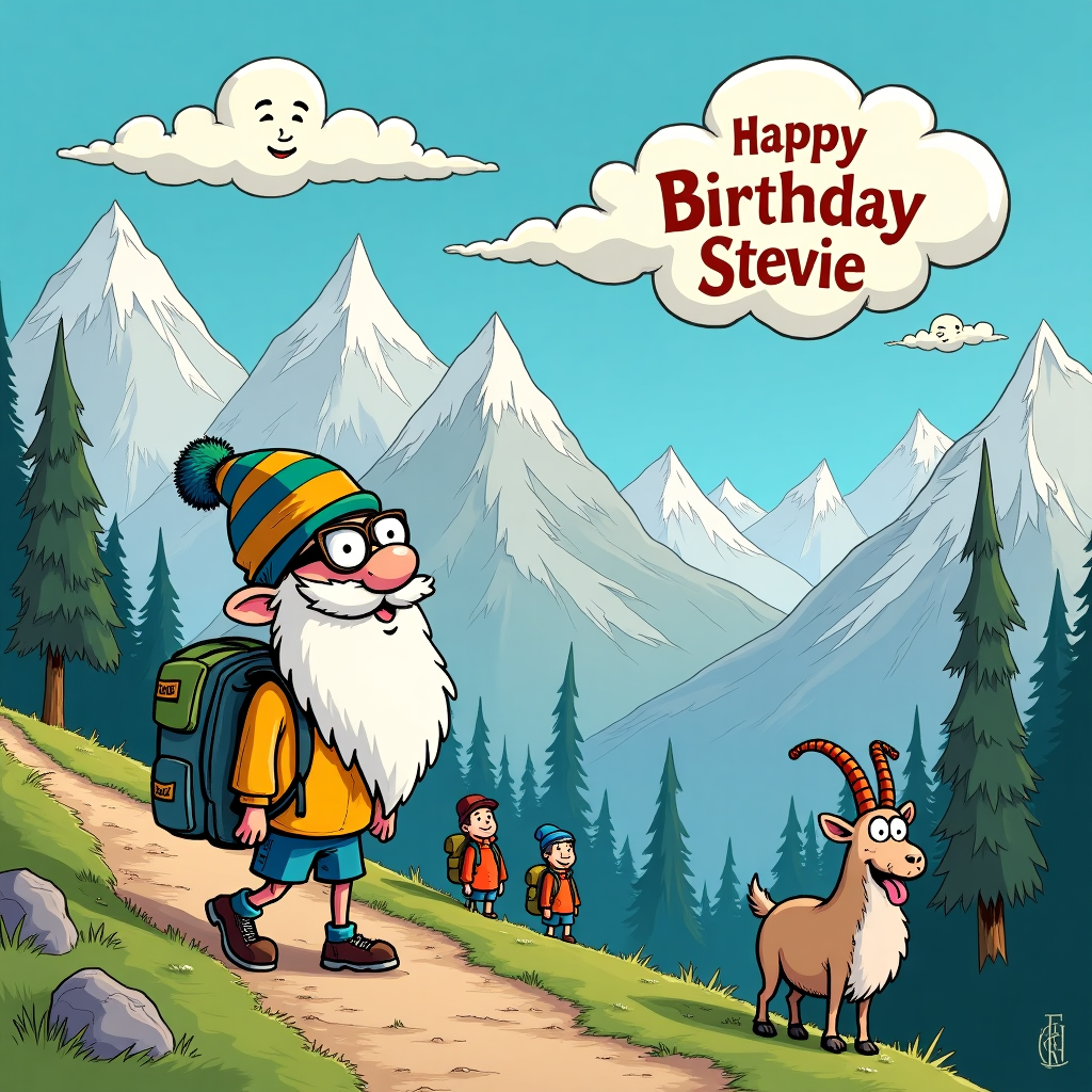Mountains, Beard, Hiking, Eye Glasses, Short hair, and Beanie hat Birthday Card
