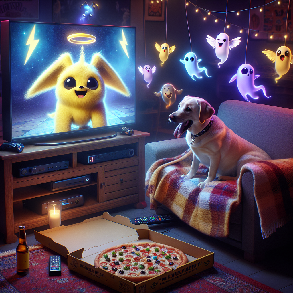 Pokemon, Video games, Yellow Labradors, Pizza, Blankets, and Ghosts Birthday Card