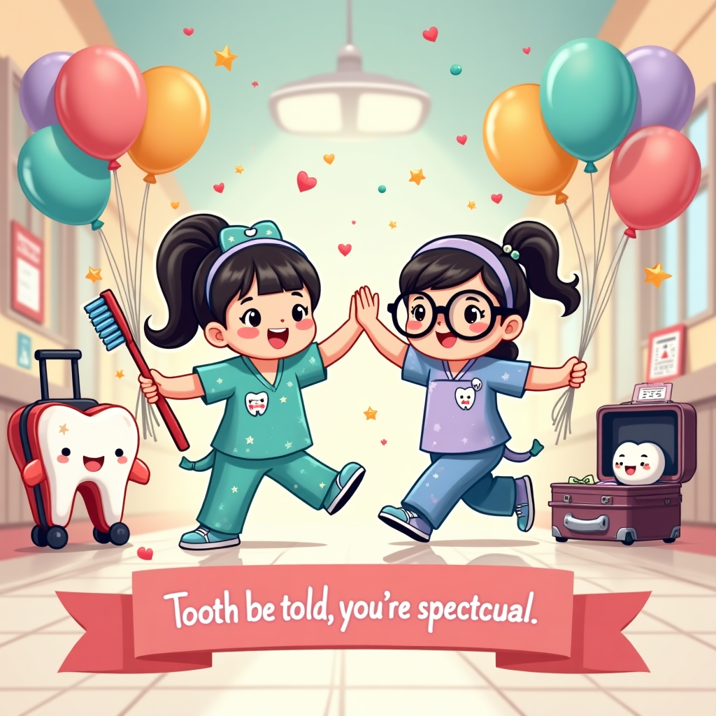 Kawaii characters, Dental nurse, Optical assistant, , and Farewell Card