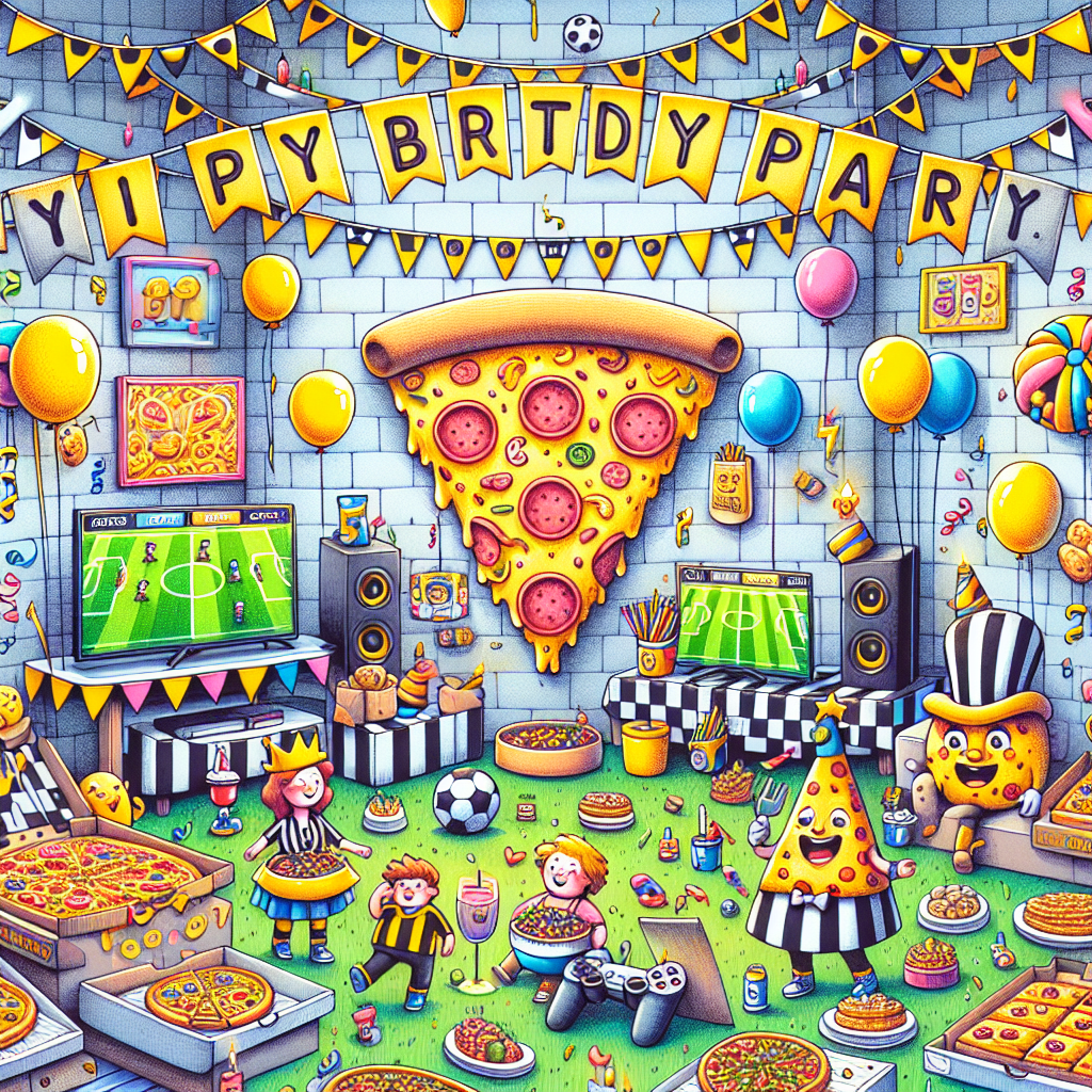 Pizza, Newcastle United football, Clash Royale game, McDonald's, and Playstation or computer games Birthday Card