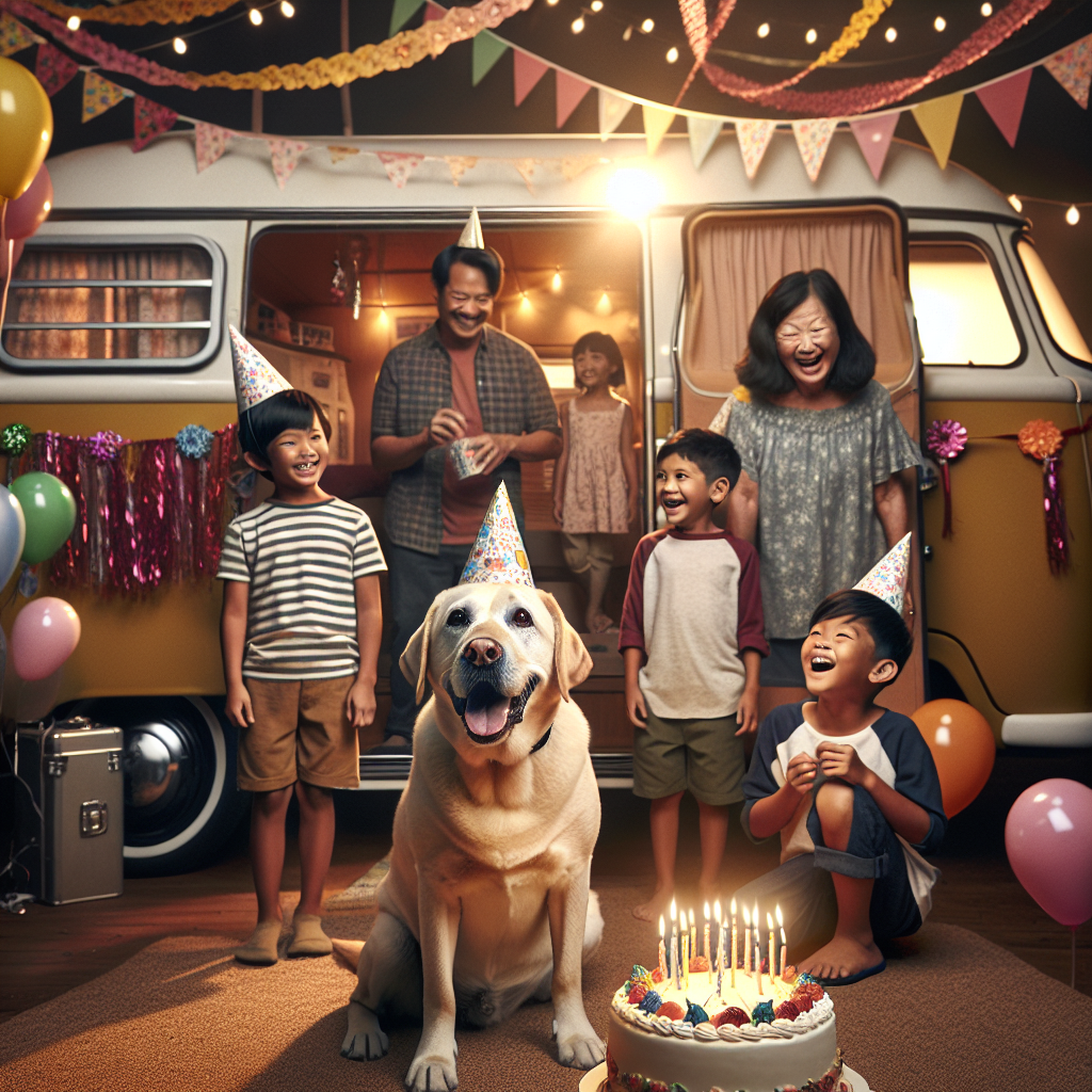 Labrador , Three sons, Caravan , Three grandsons , and One granddaughter Birthday Card