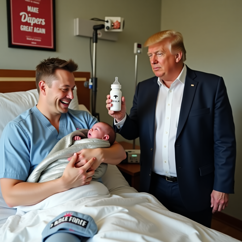 Elon musk holding a baby with Donald trump New-baby Card