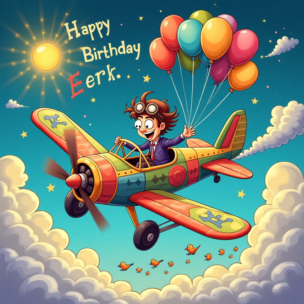 Crazy pilot, Airplane, Clouds, and Birthday Card