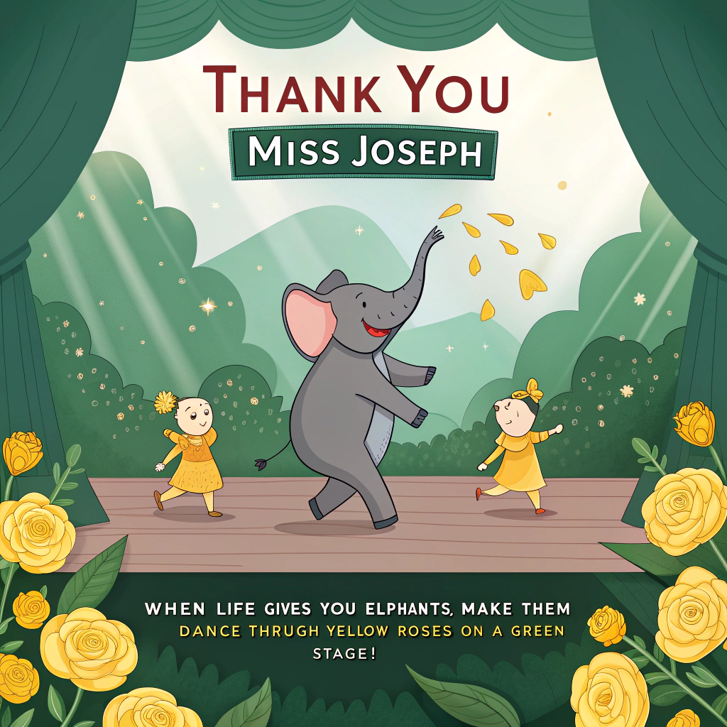 Yellow roses, elephants, the colour green, and Thank-you Card