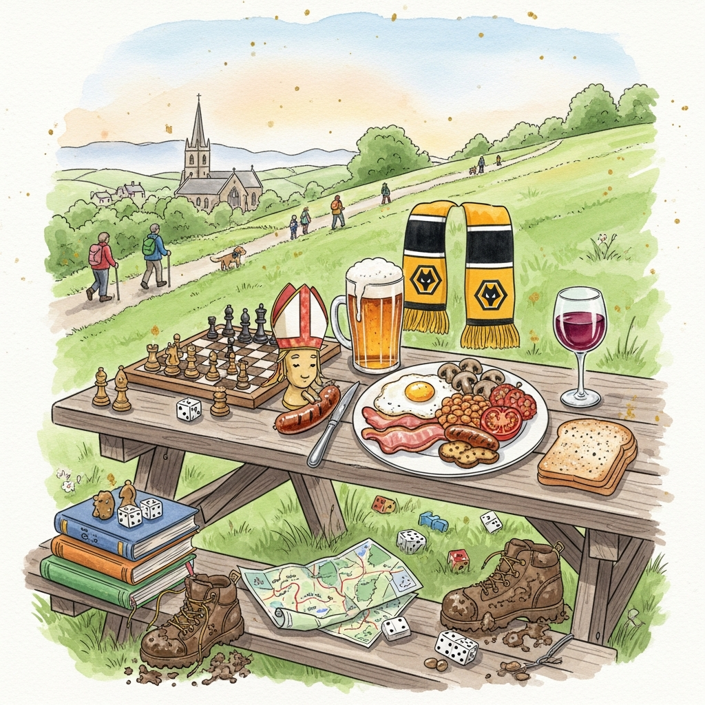 Wolverhampton Wanderers, Books, Chess & other boardgames, Beer & Wine, Church , Ramblers, Cooked breakfast, and Birthday Card