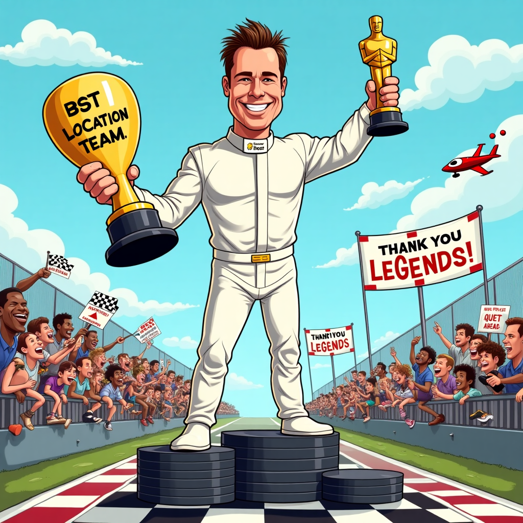 Brad Pitt in a white race suit saying thank you to his favourite location team Thank-you Card