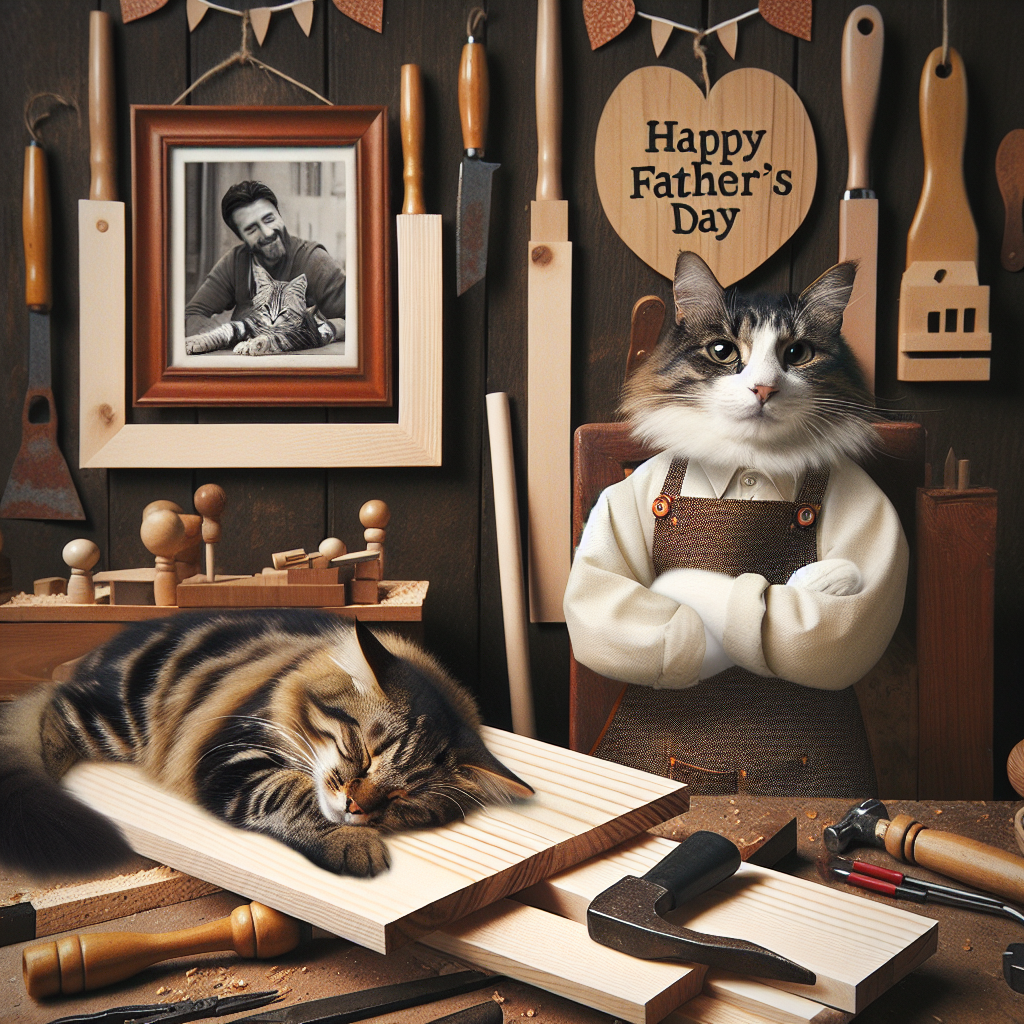 Black and white cat, Tabby cat, and Carpenter Fathers-day Card