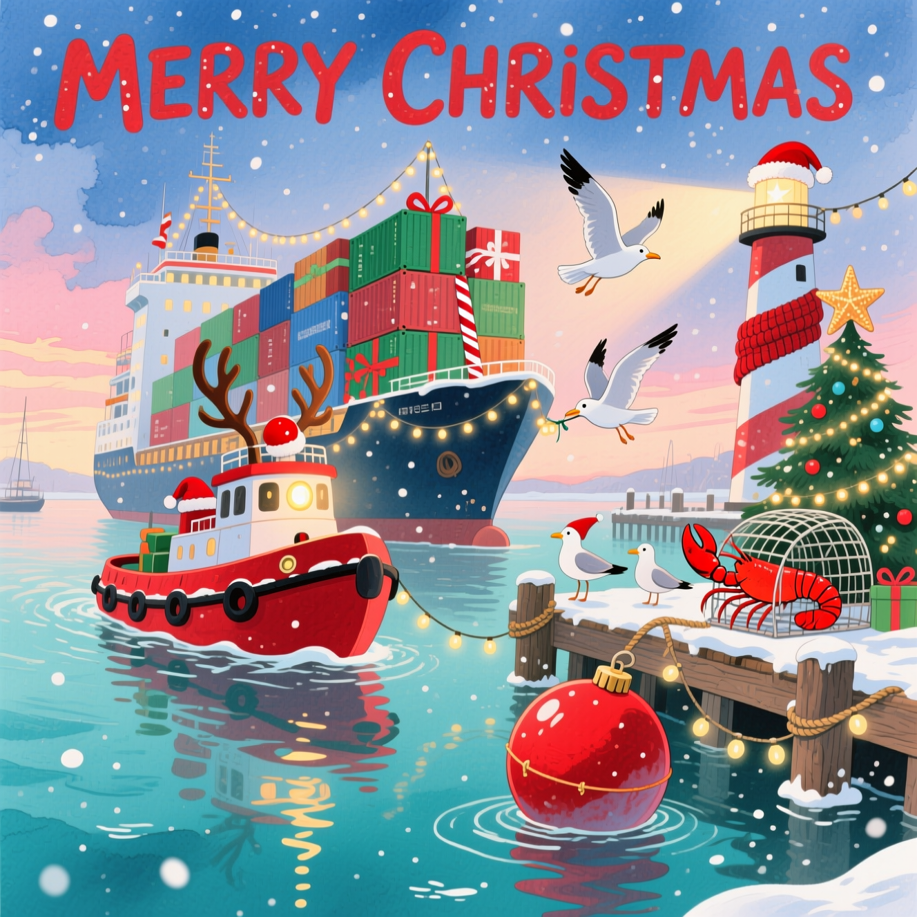 HARBOR, CHRISTMAS, SHIPS, and Christmas Card