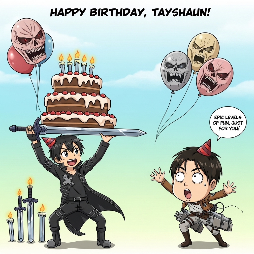 Sword Art Online Anime, Attack on Titan Anime, and Birthday Card