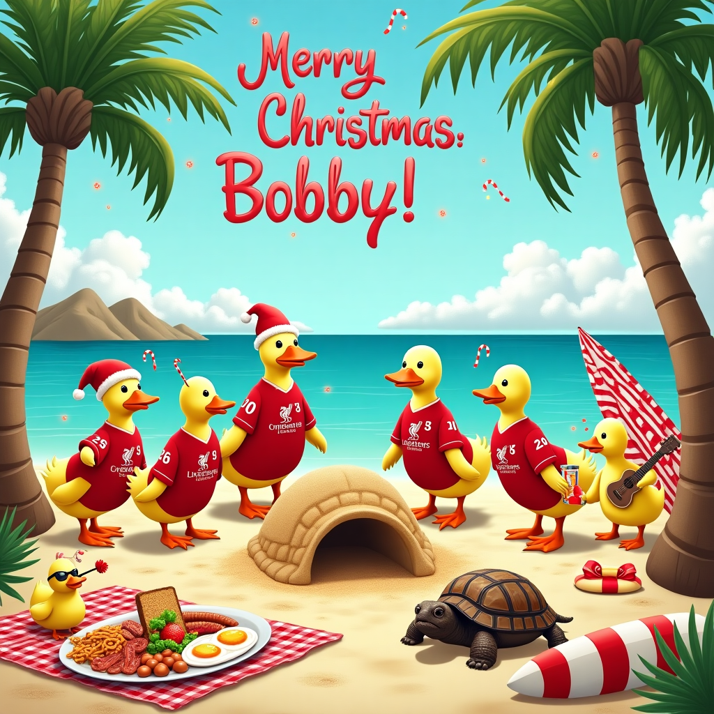 Hawaii, Liverpool fc, Darts, Ducks, Tortoise, and Full english breakfast Christmas Card