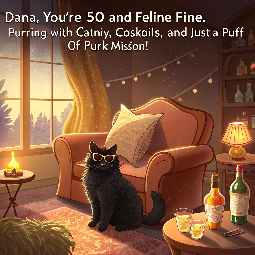 50th birthday, kind, caring, funny, black cat, weed, catnip, alcohol, marijuana, fun, crazy, black cat Birthday Card