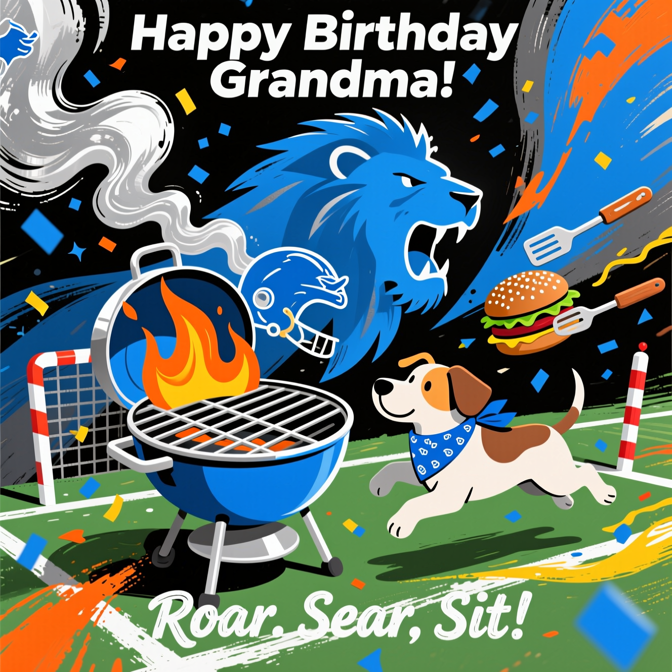 The Detroit Lions, Grilling , His dog, and Birthday Card