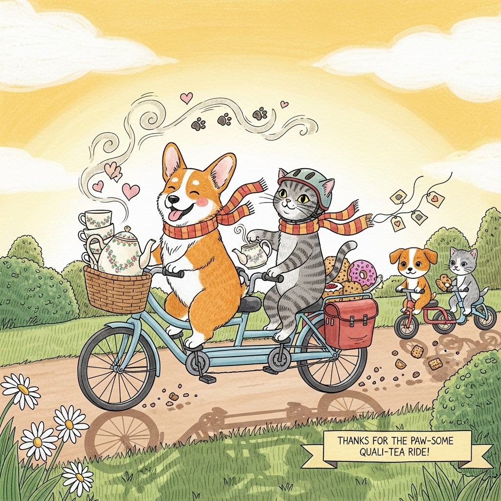 Cats, Dogs , Snacks , Cycling , Tea, and Thank-you Card
