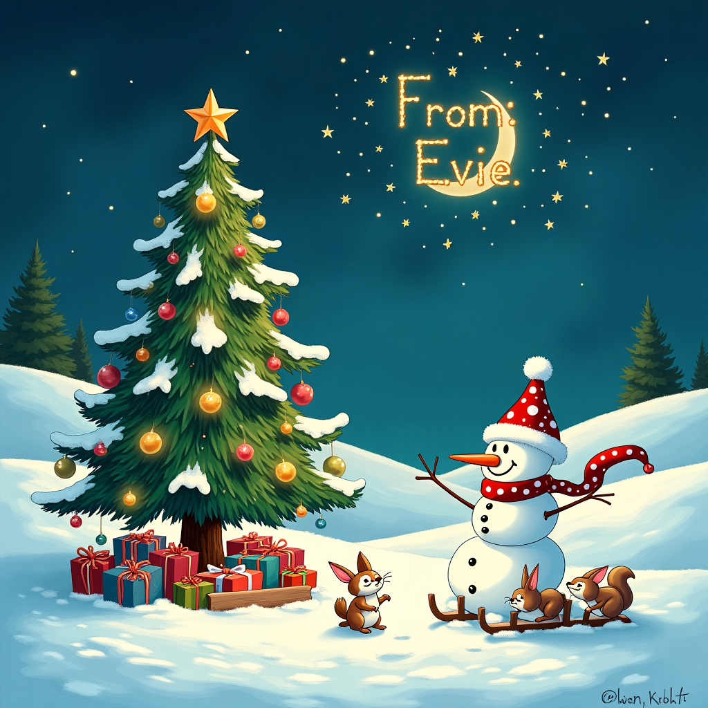 Christmas tree, and Snowy background Christmas Card