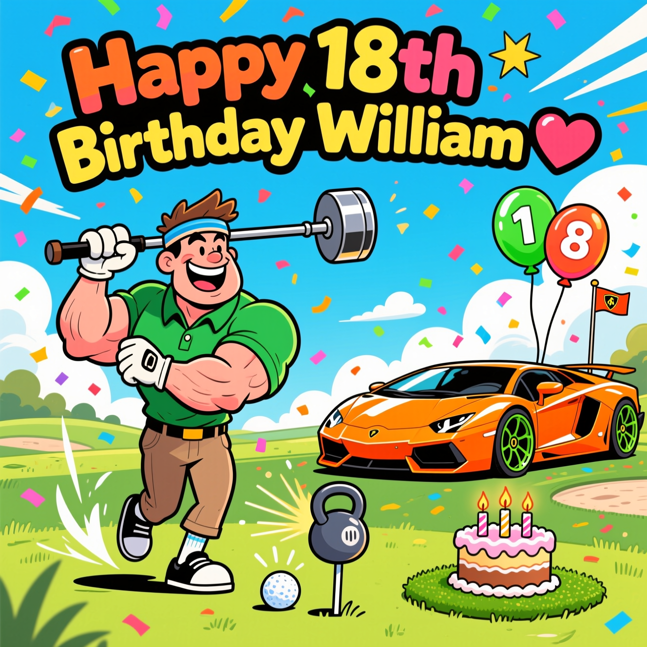 Body building, Lamborghini Aventador, 18th birthday, golf, and Birthday Card