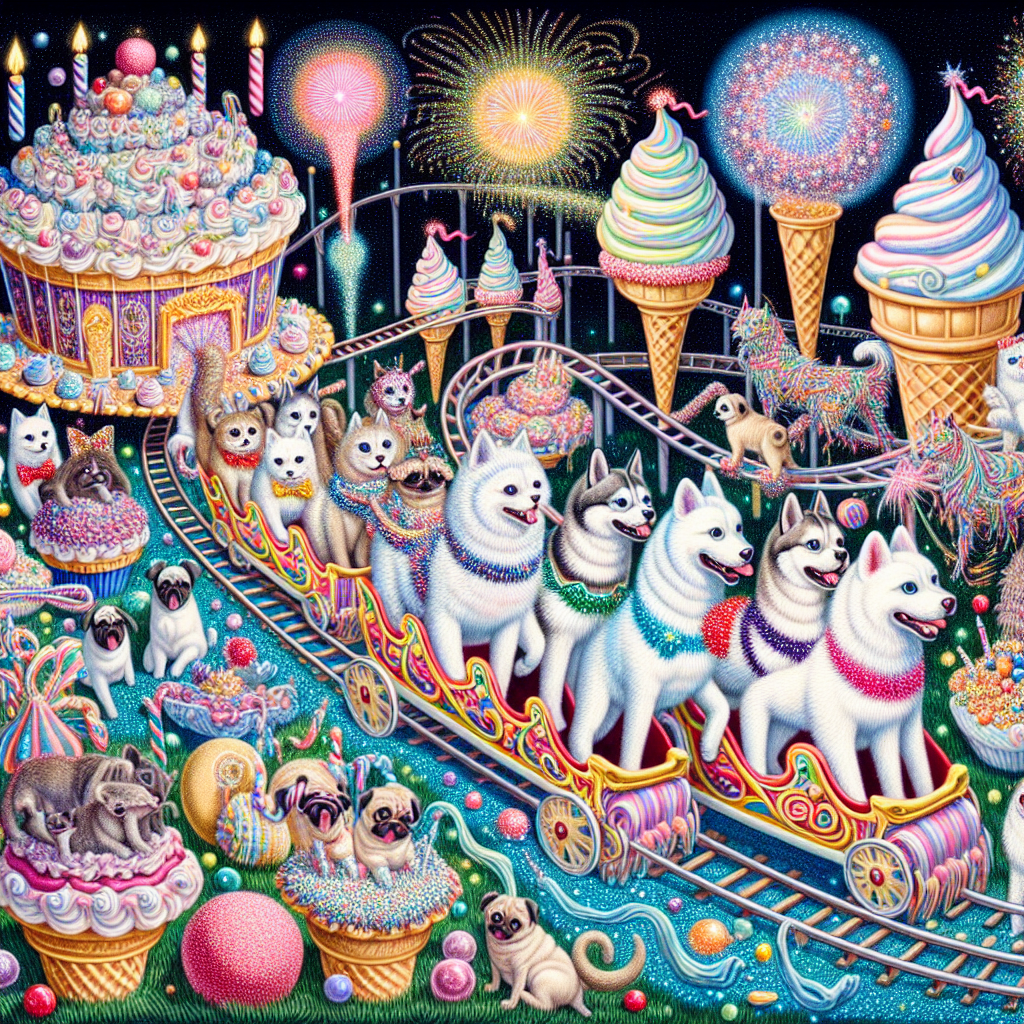 White cats, Ice cream, Huskies, Pugs, and Cupcakes Birthday Card