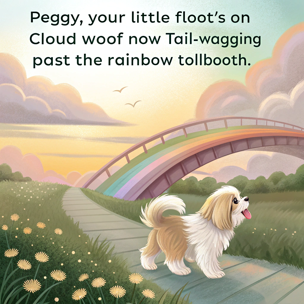 Gold and white shi tzu crossing the rainbow bridge Sympathy Card