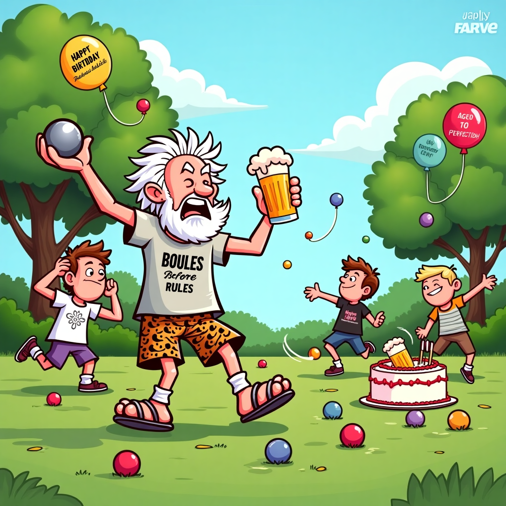 Grandad playing boules with a beer in his hand Birthday Card