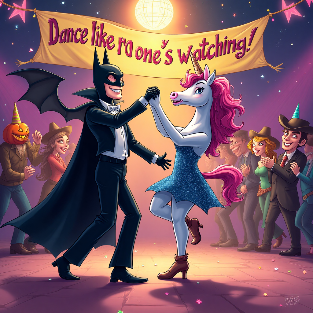 Batman, salsa dancing, unicorn, vampire, and Birthday Card