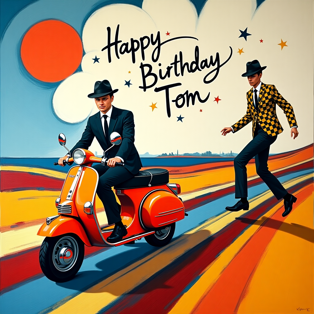Vintage lambretta scooter, 1960s mod, Northern soul , and Caucasian male Birthday Card