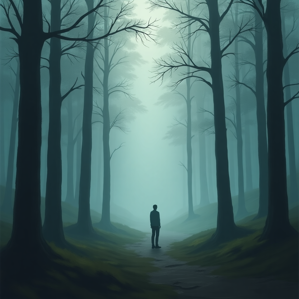 At the top of the abstract image: "Happy Birthday Zachary — even the trees are stumped you're still aging so gracefully."

**Prompt for image (abstract, solemn mood):**  
An ethereal forest scene in moody, desaturated hues—shadows stretch between tall, spectral trees fading into mist. The atmosphere is quiet, introspective. Amid the natural cathedral of trunks and negative space, a lone male figure stands at a distance, abstracted into minimalist form—his outline partially dissolving into the texture of the trees, as if he is part of the forest itself. The ground is uneven and surreal, a painterly patchwork of blues, grays, and washed-out mossy green, as light barely filters through the ghostly canopy above. Use expressive brushwork and soft contrasts to maintain an air of mystery and stillness. No defined facial features, no details on clothing—only posture and shape to suggest presence.
Generated with these themes: A forest, and 1 male figure standing .
Made with ❤️ by AI.