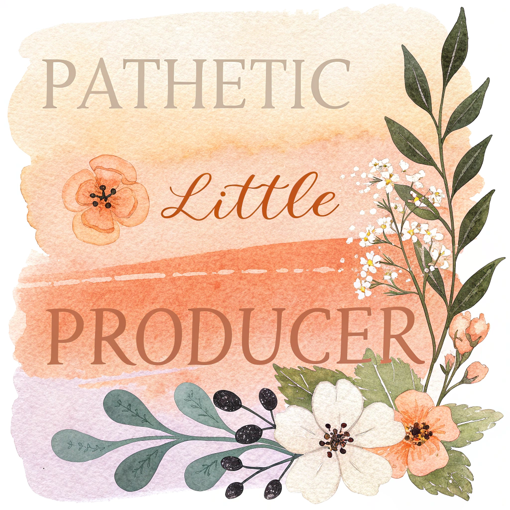 Text-first, portrait watercolor composition with a sincere, affectionate tone. Soft, airy washes of pale peach and warm cream drift from top left to bottom right, with delicate pigment blooms and visible cold-pressed paper texture. Dominating the left side, a three-line headline reads:
“Pathetic”
“Little”
“Producer”
Left-aligned and stacked, each word painted in a pale orange watercolor glaze (apricot/peach), in a Cooper Black–inspired, hand-drawn style: bold rounded letterforms, slight wobble, uneven edges, gentle bleed and granulation at the contours, subtle watercolor shadowing for depth. Generous negative space on the right for breath.

Beneath the headline, centered horizontally near the lower third, add “Edinburgh 2025” in a loose, sincere handwritten script (warm sepia/dark graphite watercolor), smaller scale, with a soft bloom and a tiny flourish. Keep the overall mood warm and genuine; no additional text or icons. Soft natural lighting, subtle vignetting, crisp yet organic paper grain visible throughout.
Generated with these themes: , and .
Made with ❤️ by AI.