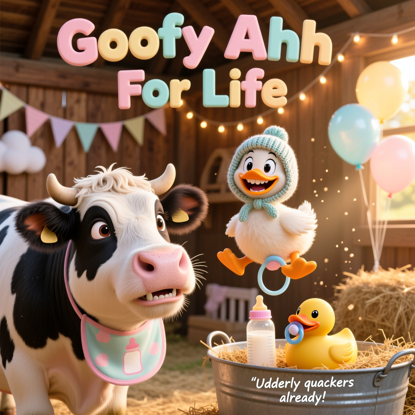 Silly Duck, FAT Cow, Smiling Duck With human teeth , and New-baby Card