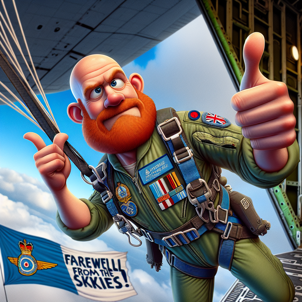 Ginger beard, Parachute Jumping Instructor, Royal Air Force , Parachuting, C130, Freefall, PJI, RAF Flight Sergeant, Bald, and Farewell Farewell Card