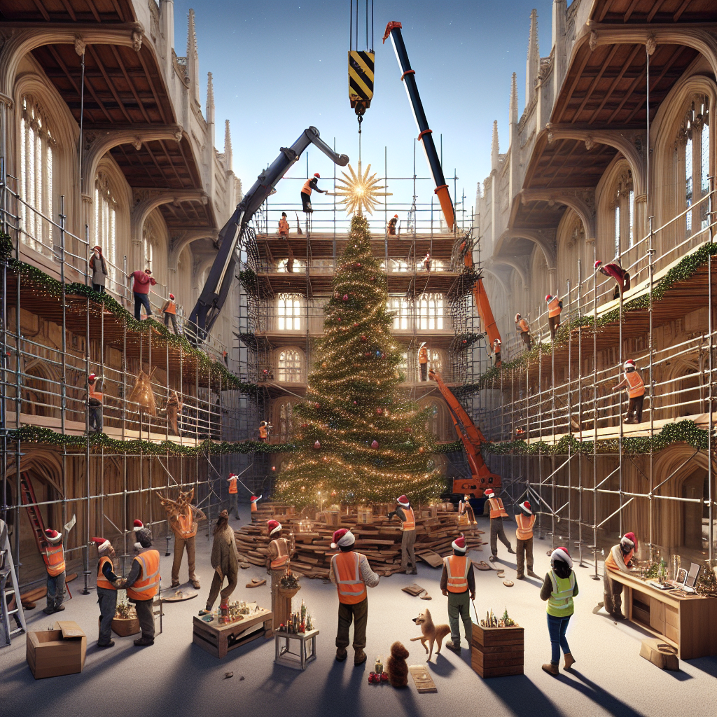 A charming Christmas scene unfolds in the center of a bustling University hub, where a construction setting serves as an unexpected backdrop. Amidst the wooden beams and timbers, the spirit of the holidays is brought to life through a festive illustration. Construction workers don Santa hats while carefully hanging twinkling lights and ornaments. A scaffold doubles as an advent calendar, and a crane delicately places a shining star atop a tall Christmas tree made from recycled timber, symbolizing sustainability and joyous academic pursuits.
Generated with these themes: Hub, Construction, Timber, and University.
Made with ❤️ by AI.