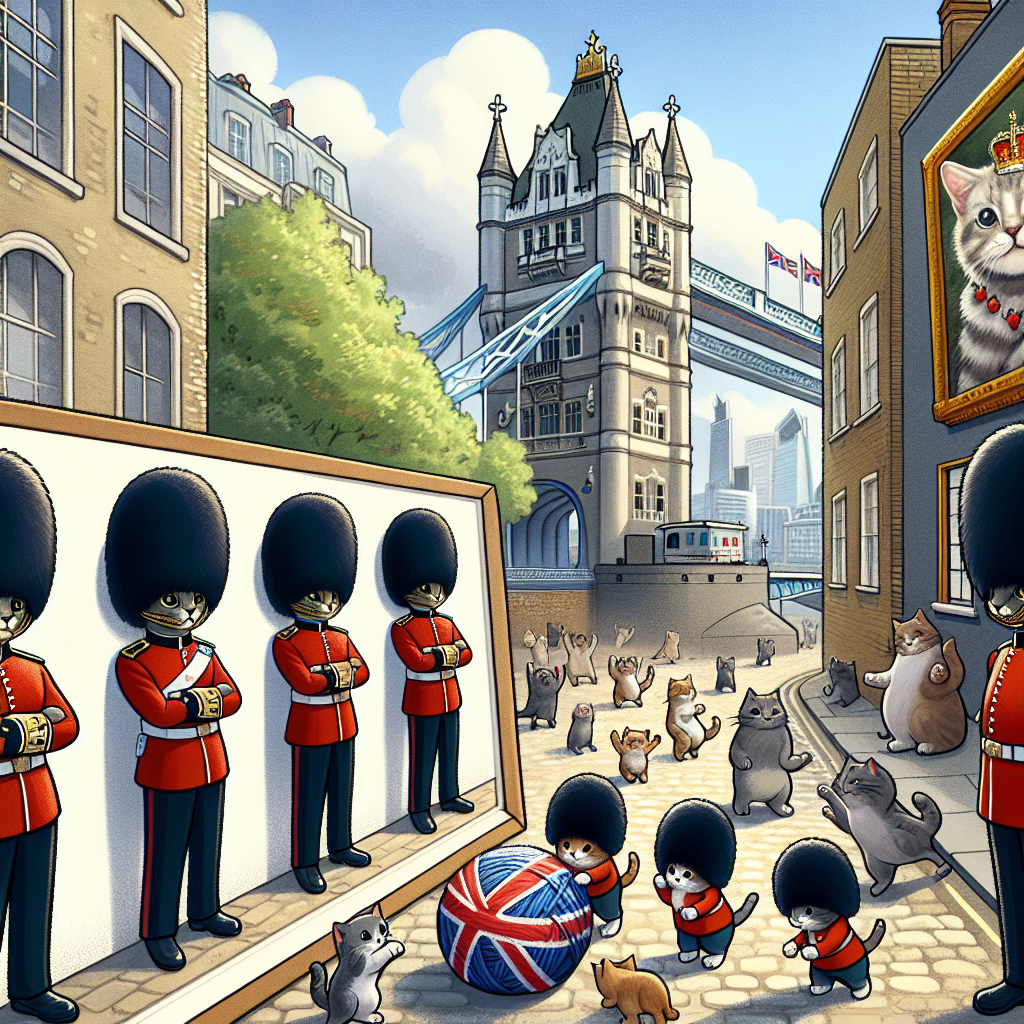 Imagine a playful Mother's Day themed cartoon situated in the bustling cityscape of London. Highlighting the historic Tower Bridge as a backdrop. Picture royal guards, manifested as cats wearing towering black hats and elite uniforms, vigilantly posted along the cobblestone street. Witness a group of frolicking kitten sons, each of a different breed, innocently scrabbling over a ball of yarn embellished with the Union Jack flag. On the walls of the surrounding buildings, observe portraits of amused feline figures symbolizing past British monarchs, enjoying the candid sight from their artistic confines.
Generated with these themes: British Monarchy , Cats, London, and Sons.
Made with ❤️ by AI.