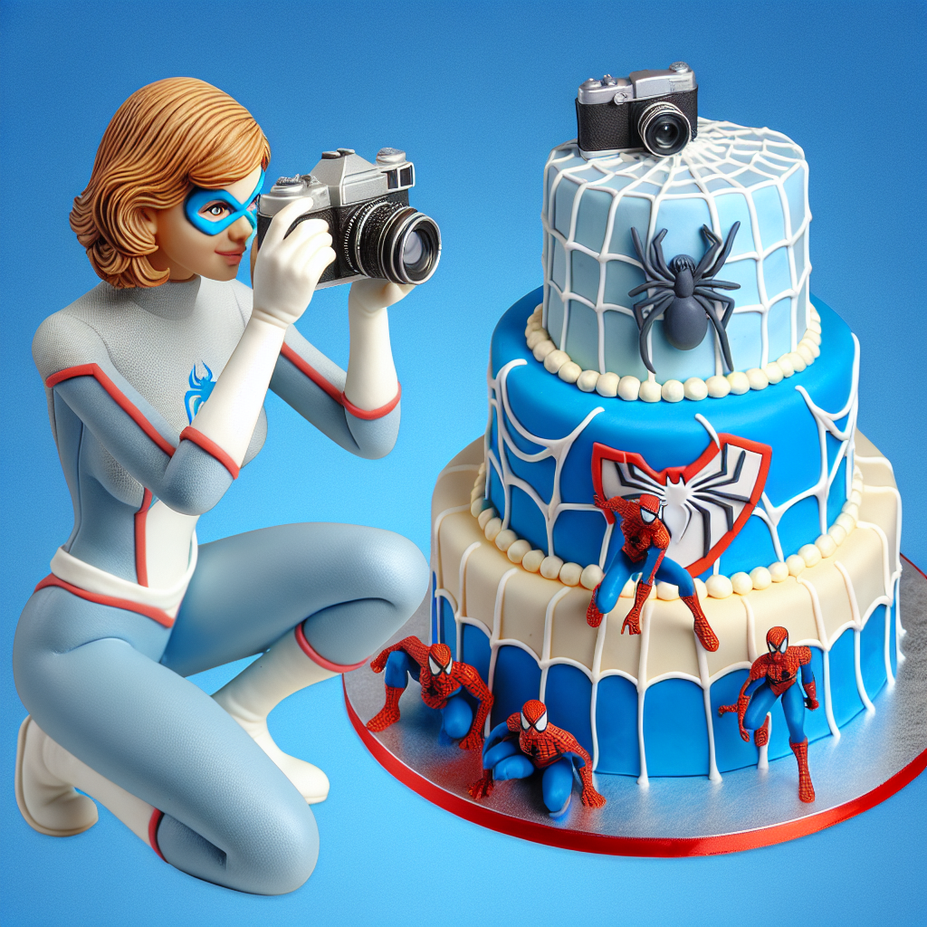 Photo concept of a Spider Gwen figurine, positioned to look like she's taking a picture of a Spider-Man-themed birthday cake with a stylish camera.
Generated with these interests: A spider gwen, photography, Camera, and Spiderman.
Made with ❤️ by AI.