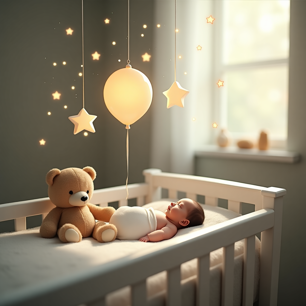 Baby , Ballon , Teddy, Stars, and Cartoons New-baby Card