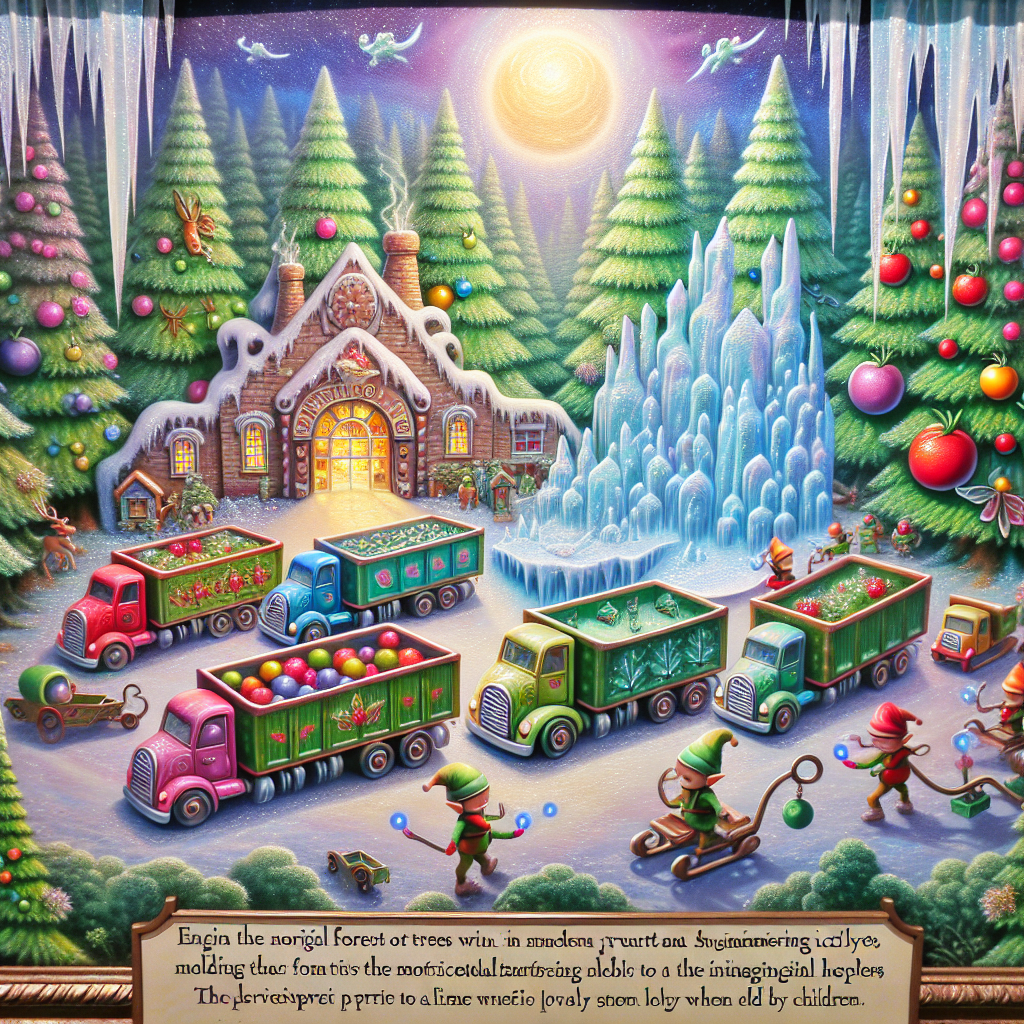In an enchanted forest, trees are garnished with glowing fruits and crystalline icicles. Santa's workshop sits in a clearing, with a fleet of MUZTRANS trucks parked outside, each truck morphing its shape to blend into the fantastical surroundings, as robotic elves load them with toys that seem to come alive in children's hands.
Generated with these themes: MUZTRANS, and TRUCKS.
Made with ❤️ by AI.