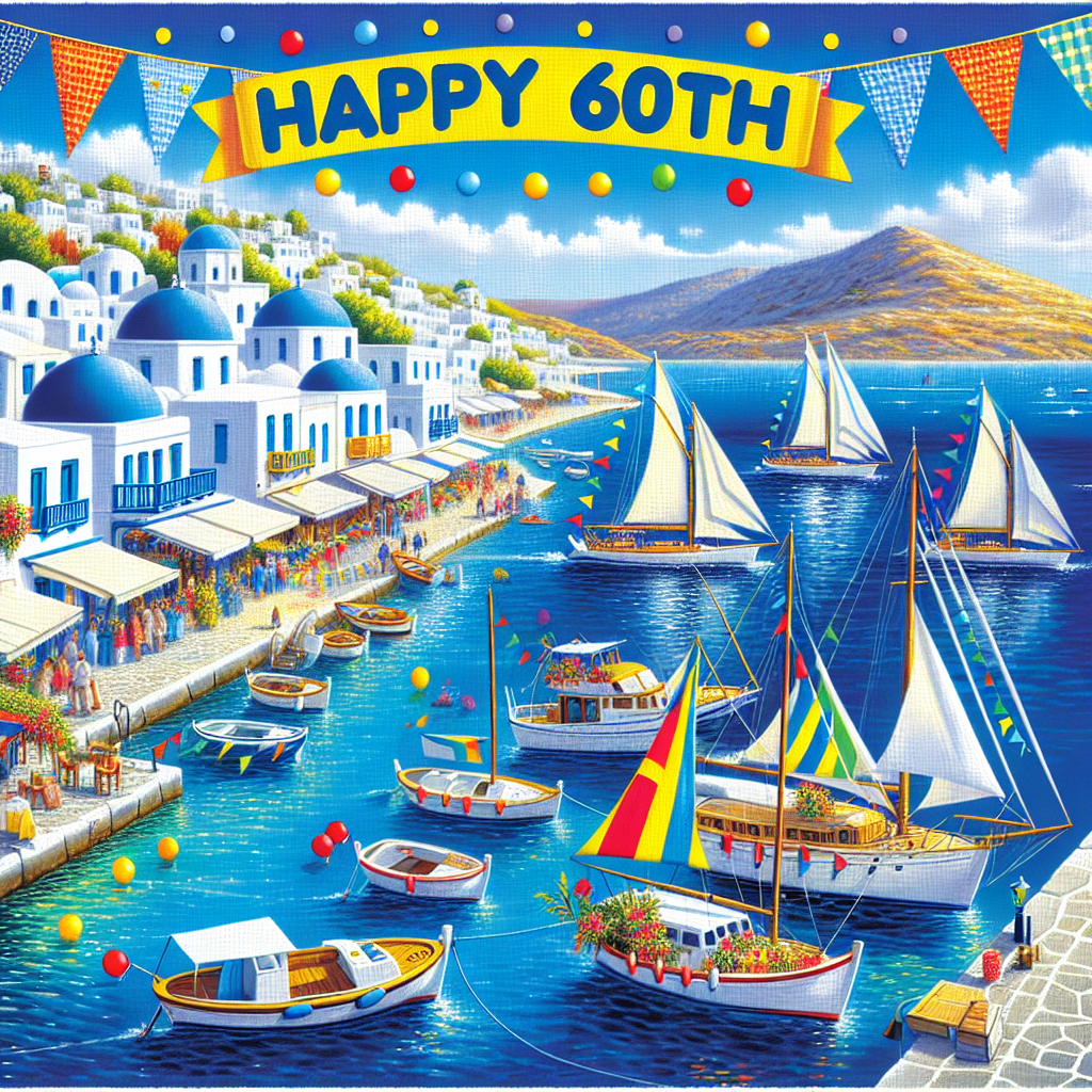 60th Birthday, Greek Harbour, and Racing Yachts Birthday Card