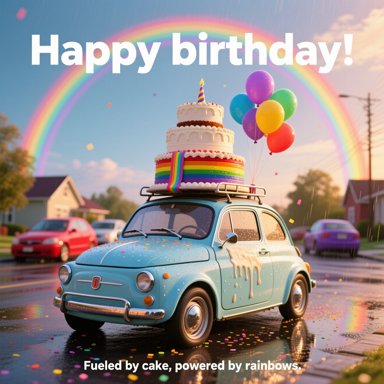 Rainbows, cars, and Birthday Card