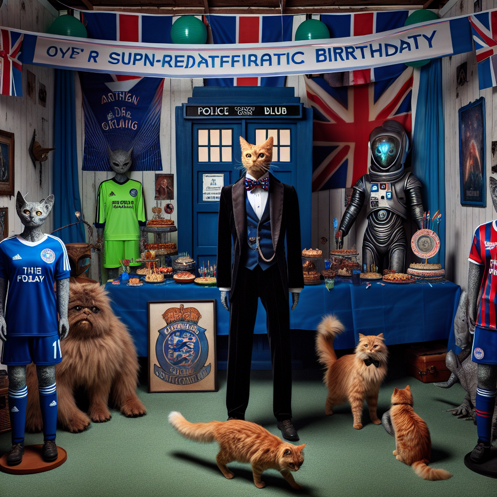 In an enchanted fusion of themes, a super-realistic birthday party unfolds in a room decorated with banners and posters of a popular football club. The guests are welcomed by artificial humanoid figures adorned in jerseys resembling those of a renowned women's football team from England. Amongst the idiosyncratic decorations featuring phone booth-themed centerpieces and alien-like symbols, two cats are frolicking around: a lively auburn coated kitten and a rather grumpy black cat sporting a bow tie, their antics echoing the different iterations of a time-traveling wanderer. This fanciful blend of sports and science fiction creates an indelible celebration.
Generated with these themes: Blackburn rovers, England women’s football team, Ginger tabby kitten, Grumpy Black cat , and Doctor who.
Made with ❤️ by AI.