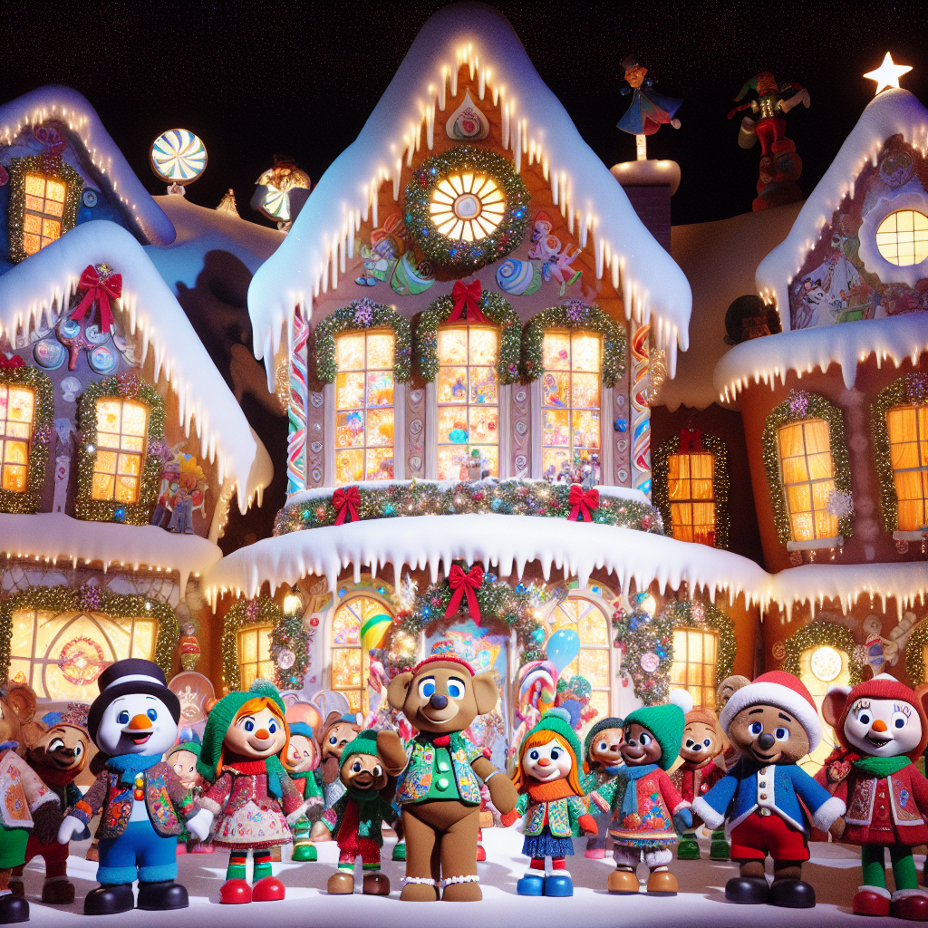 Set against a winter wonderland inspired by 'Disney Christmas It's a Small World', this cartoon landscape is filled with merriment as children in festive international attire mingle with Disney favorites clad in holiday costumes. A snow-capped, cheerful 'It’s a Small World' attraction serves as the backdrop, with its facade transformed into a gingerbread-like house. Ribbons, bows, and shining ornaments bedeck the scenery, which is illuminated by the soft glow of Christmas lights.
Generated with these themes: disney christmas its a small world.
Made with ❤️ by AI.