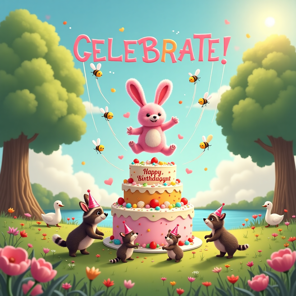 Pink Jellycat Rabbit Birthday Card