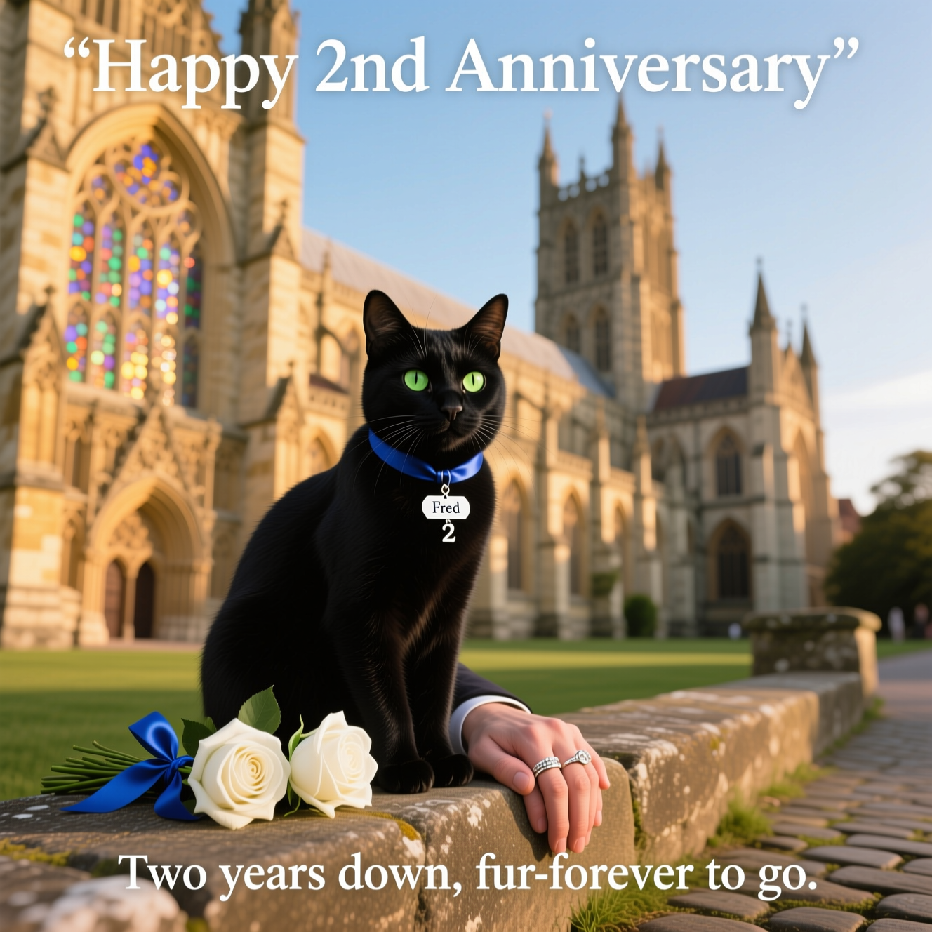 2nd Anniversary , Canterbury Cathedral, Black cat Fred, and Anniversary Card