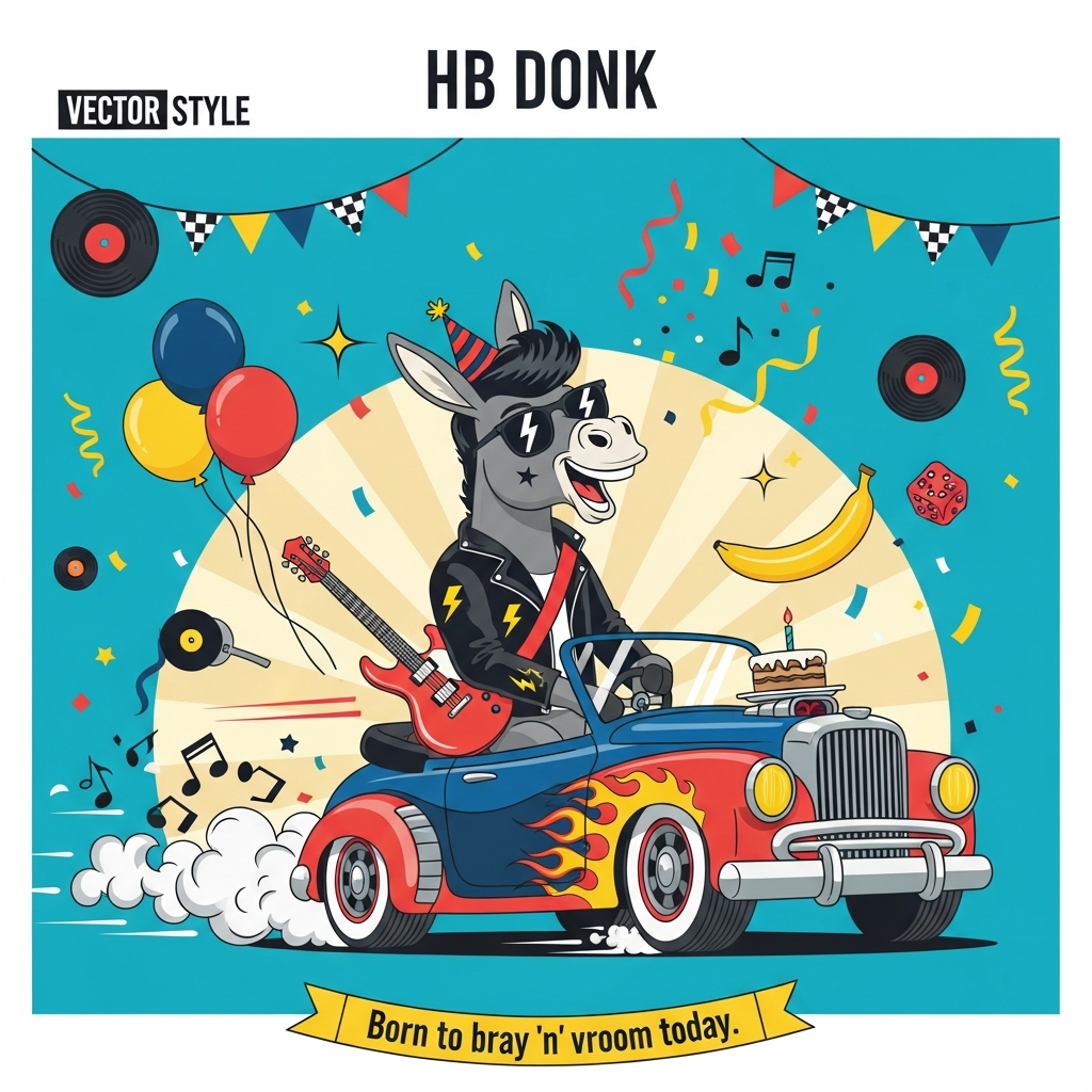 Donkey, Birthday, Celebrations, Cars, Rock n Roll, and Birthday Card