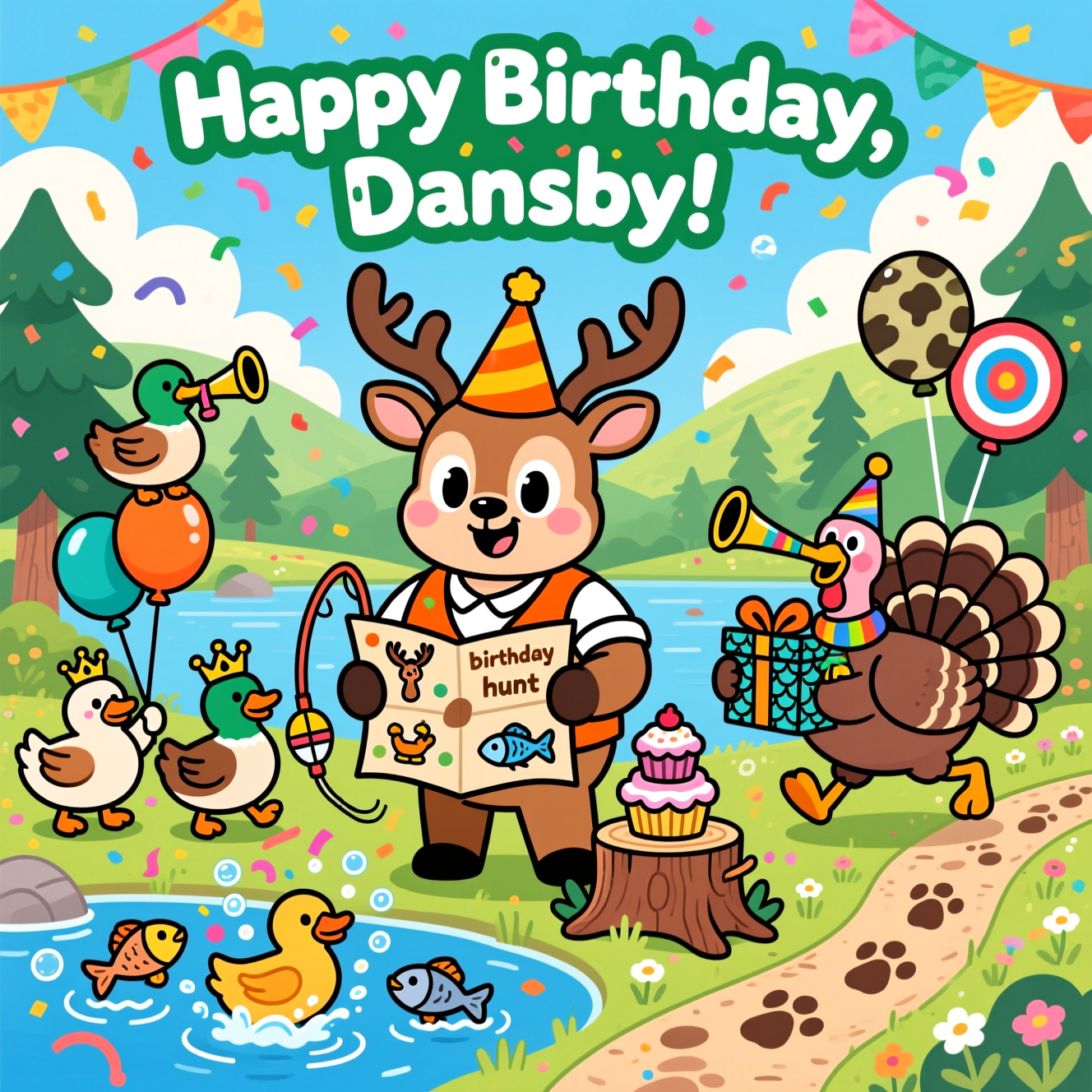 Hunting, Ducks, Deer, Turkey, Fish, and Birthday Card