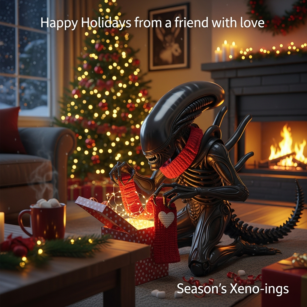 Xenomorph happy opening gifts , and Christmas Card