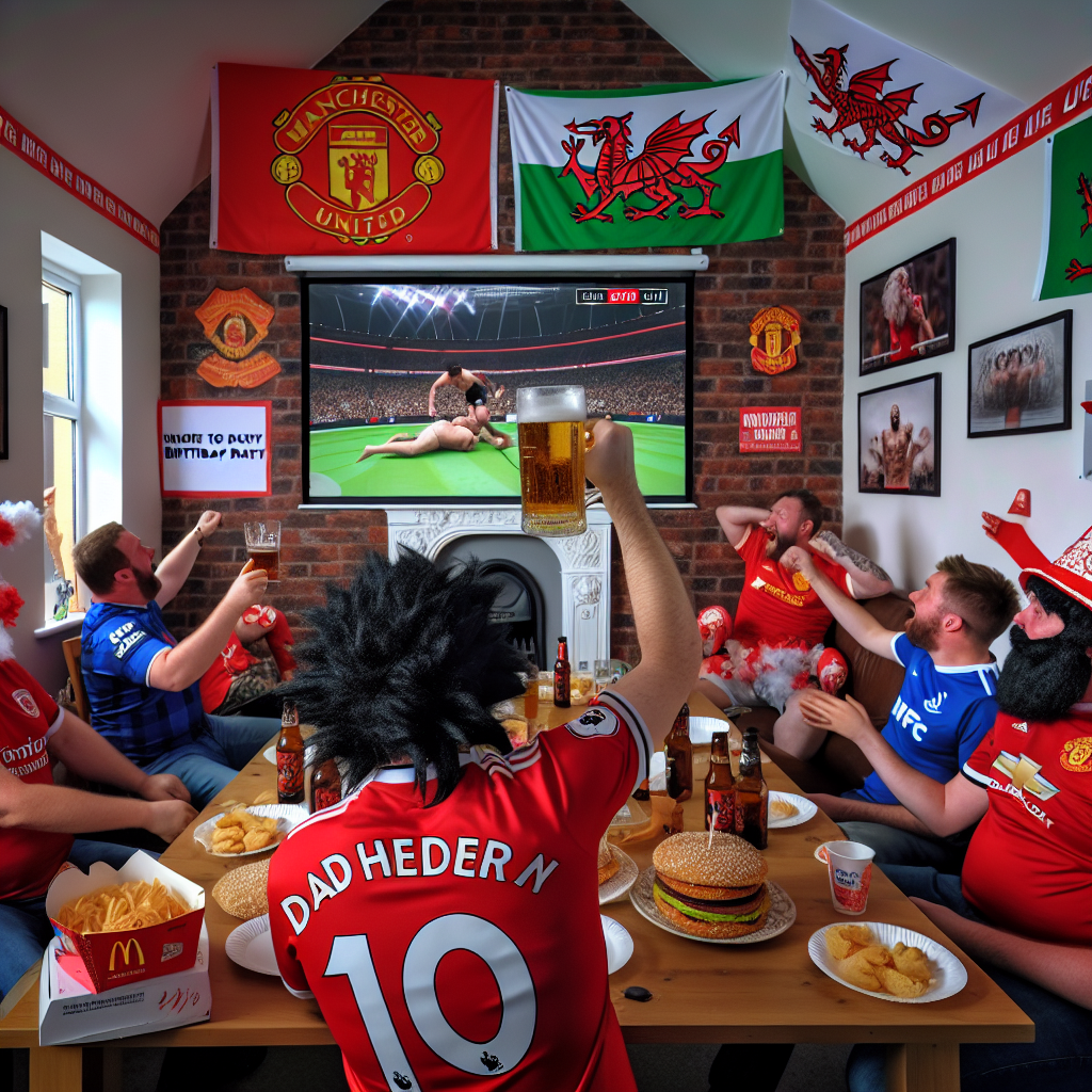 Imagine a humorous and realistic birthday party setting: a room buzzing with excitement as an imitated UFC combat night plays on the big screen. Party guests, garbed in Manchester United red and Swansea white hues, raise their voices in support of the on-screen fighters. A banner adorned with a Welsh dragon sweeps across one wall, signifying nearly palpable local pride. The unmistakably savory aroma of fabricated McDonald's Big Mac burgers and ice-cold beer pervades the atmosphere. The room resonates with infectious laughter as an individual bearing an outlandishly exaggerated beard erupts in faux profanity, lifting a mug in a heartwarming toast to the guest of honor celebrating their birthday.
Generated with these themes: UFC , Manchester United , Swansea, Wales, McDonalds, Beer, Beard, and Swearing.
Made with ❤️ by AI.