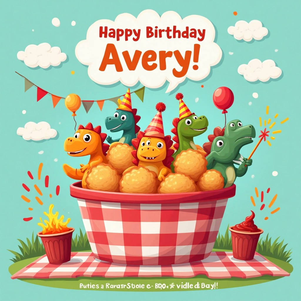 Dino chicken nuggets , and Birthday Card
